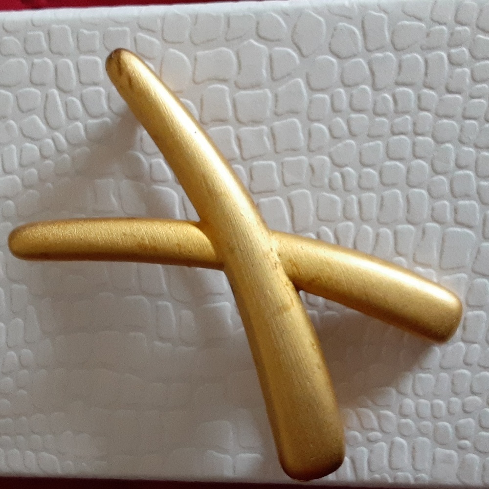 Matte finish Gold-tone Kiss Brooch